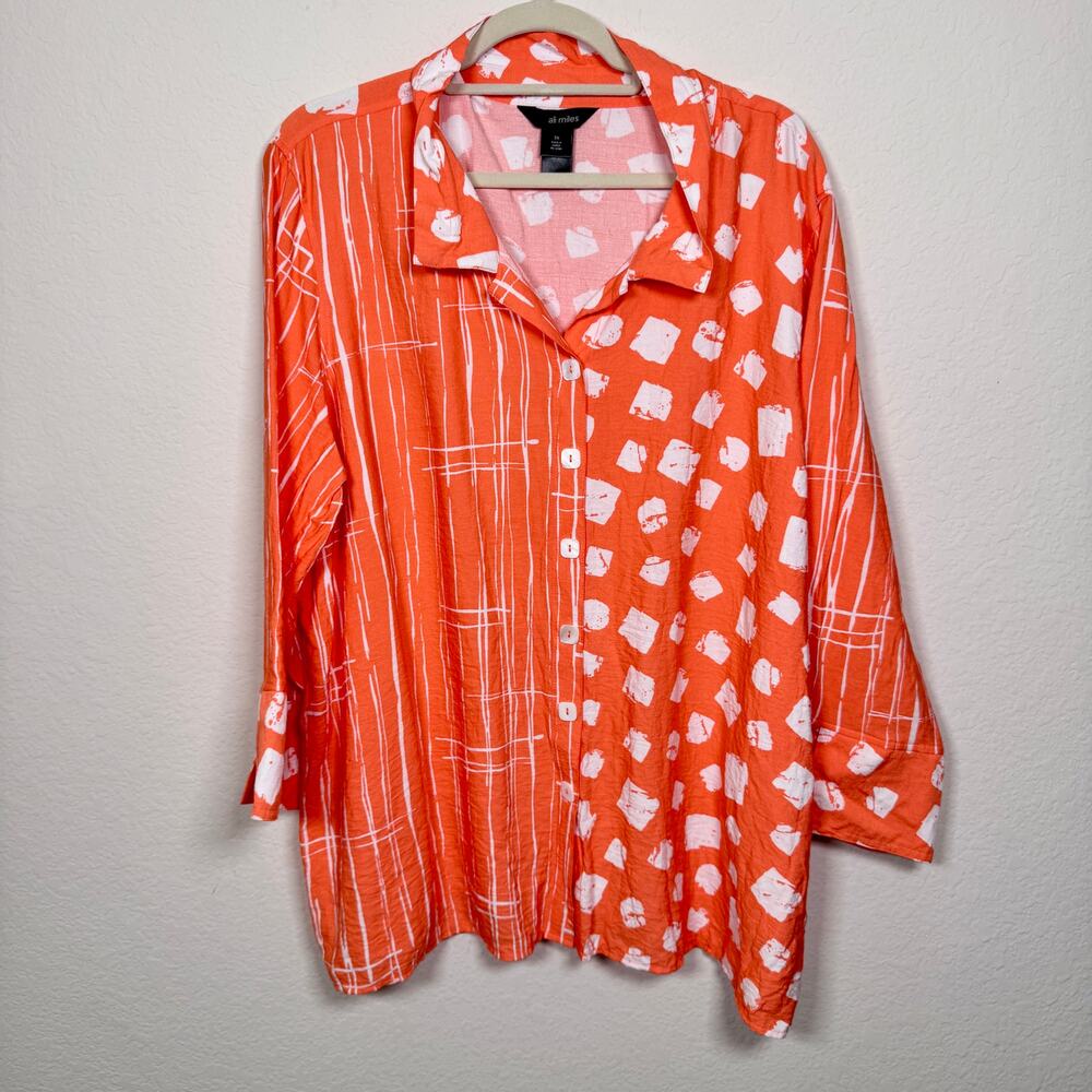 Ali Miles Womens Button Shirt Top Size 3X Artsy Flowy Bold Rayon Orange